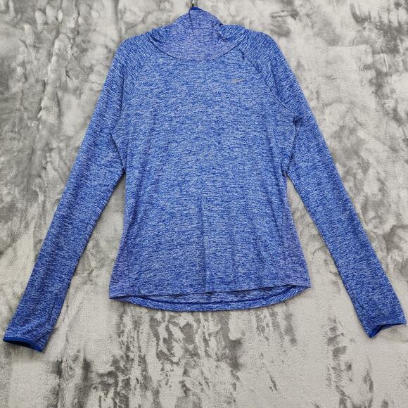 Nike Top Womens M Heather Blue Element Running Funnel Hoodie Thumbholes Stretch - Picture 1 of 13